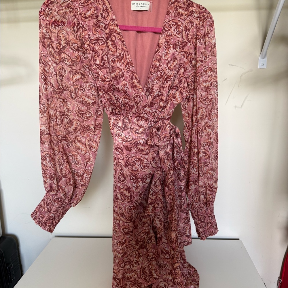 Pink Patterned Wrap Dress